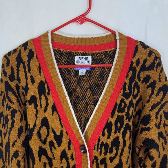 Future Collective Kahlana Barfield Brown leopard print cardigan Size XS Maximal - Picture 4 of 7